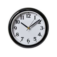 Classic Wall Clock with Black Frame and Simple White Dial Showing Time at Three O'clock on a Plain Backgroundtransparent background transparent background