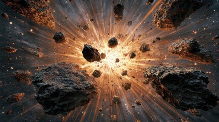 High-quality photo of rocks big bang explosion in space, Rocks explosion.