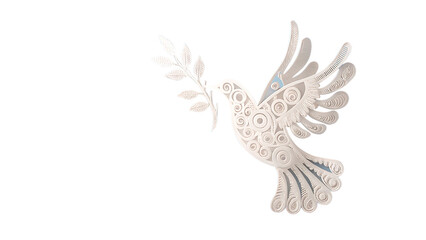 White Dove Or Pigeon Carrying Olive Leaf Branch For Peace Symbolism