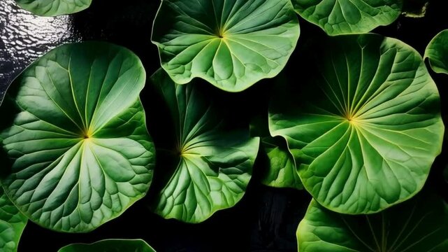Cinematic Macro Shot of Circular Gotu Kola Leaves Glistening Under Soft Diffused Light &ndash; Herbal Nature Aesthetics in Ultra HD

