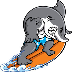 shark angry surfing mascot cartoon