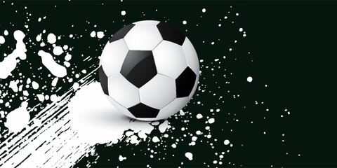 Fototapeta premium Ball on soccer field top view, football pitch view from above, poster with space for text, vector