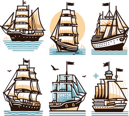set of sailing ships