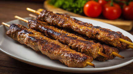Tasty Kababs Arranged Artfully on Ceramic Dinner Plate