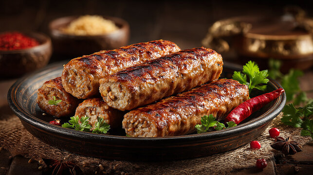Tasty Kababs Arranged Artfully on Ceramic Dinner Plate