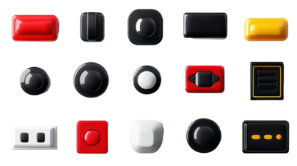 Push buttons, switches, and toggle buttons, Transparent background, PNG file