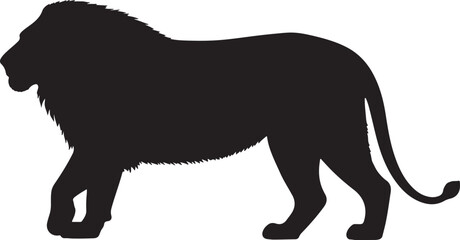 Generate image full black vector of Tawny lion in silhouette purw white background.