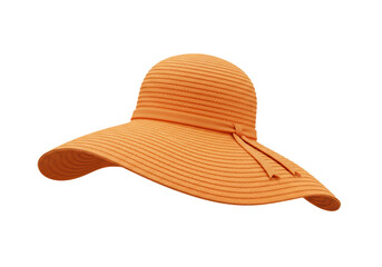Isolated Wide Brim Orange Sun Hat with Ribbon