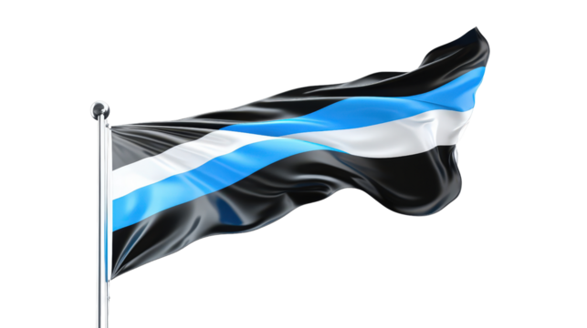 National flag of Estonia, horizontal blue-black-white stripes, clean and symbolic, Transparent background, PNG file