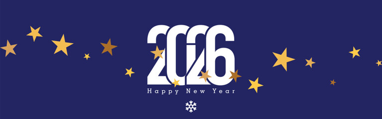 2026 Happy new Year banner with gold stars and dark blue background