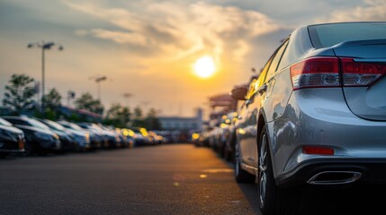 High-quality photo of car parked at outdoor parking lot. Used car for sale and rental service. Car insurance background.