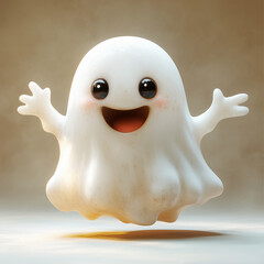 a ghost mascot with big eyes and tiny arms, floating above generative ai