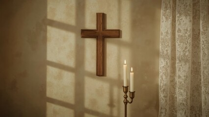 Wooden cross. Wooden cross wall candlelight prayer religious worship C