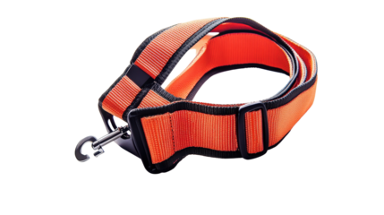 Reflective pet safety harness with leash clip, used for animal rescue, Transparent background, PNG file