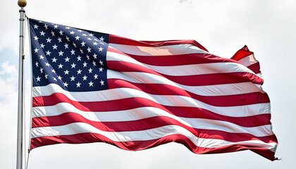 Waving American flag against cloudy sky, a symbol of national pride