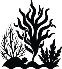 coral seaweed silhouette, underwater plant vector, abstract marine design