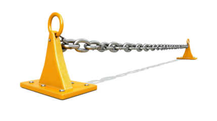 Safety chain barrier with weighted base, used to block access in hazardous zones, Transparent background, PNG file