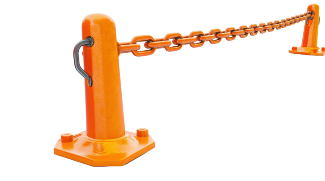 Safety chain barrier with weighted base, used to block access in hazardous zones, Transparent background, PNG file