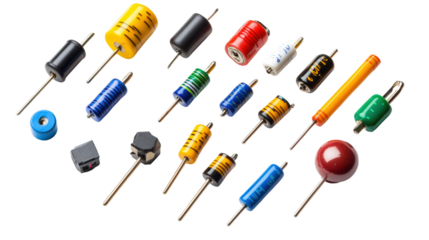 Set of different value resistors in color code, Transparent background, PNG file