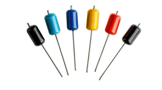 Set of different value resistors in color code, Transparent background, PNG file