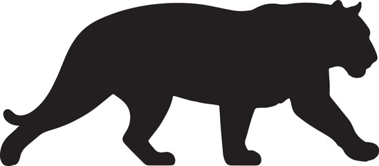 Generate image full black vector ofJavan Tiger in silhouette purw white background.