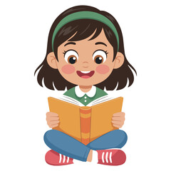 Illustration of a young girl reading a book for education and learning concept