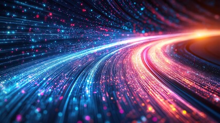 Obraz premium Abstract Futuristic Data Stream with Blue and Red Glowing Particle Elements
