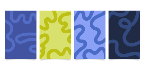 Set abstract playful minimal background with wavy line. Poster with organic curvy curly stripe.