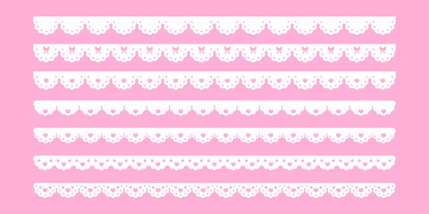 A set of pattern border line graphic illustrations in a combination of cute, abstract, geometric shapes. Lace, wave-shaped border.