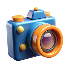 Playful 3D Render of a Blue and Orange Cartoon Camera