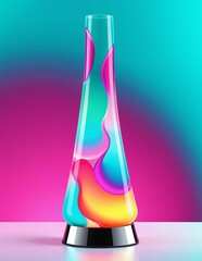 Futuristic Lava Lamp in Glossy Glass with Pink and Teal Glow &mdash; A Modern Abstract Object for Retro Interior Decor in Studio Lighting