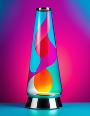 Futuristic Lava Lamp in Glossy Glass with Pink and Teal Glow &mdash; A Modern Abstract Object for Retro Interior Decor in Studio Lighting