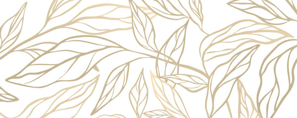 Elegant pattern with golden linear branches and leaves on white background