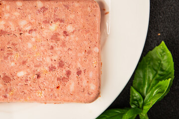 Pate meat peppers pork liver, pork meat riyet fresh delicious gourmet food background on the table...