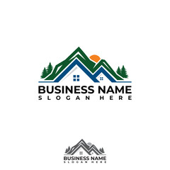 Real estate mountain camp vintage logo design template flat style