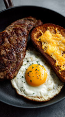 steak, spiegelei, essen, brot, kuchen, frühstück, 