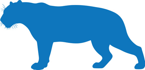 Guiana jaguar in silhouette  white background.