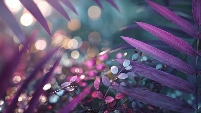 Purple and teal jungle plants creating a dreamlike atmosphere