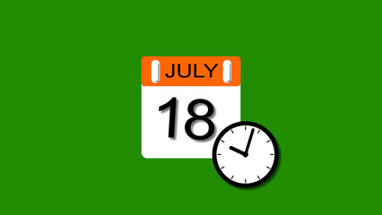 4K calendar animation July date 18 2025 illustration . black background clean and stunning 4k illustration .	