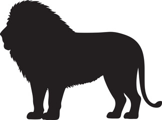 image full black vector of East African lion in silhouette purw white backgro.