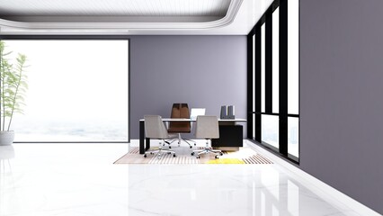 3d office minimalist room with wooden design interior