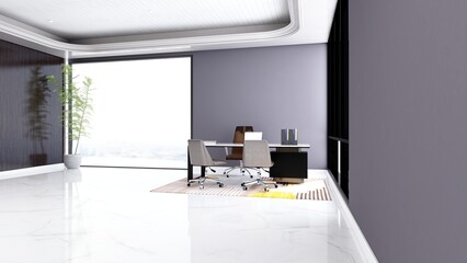 3d office minimalist room with wooden design interior