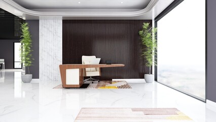 3d office minimalist room with wooden design interior