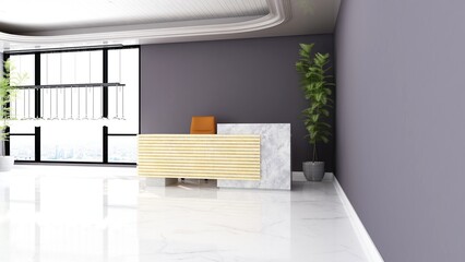 office front desk or receptionist room with wooden design interior