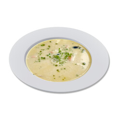 Chicken soup with vegetables isolated on transparency background