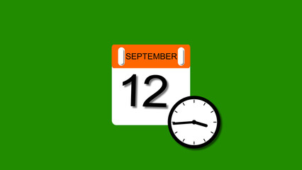 4K calendar animation September date 12 2025 illustration . black background clean and stunning 4k illustration .	