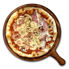 crispy mixed pizza with mushroom and ham