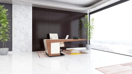 3d office minimalist room with wooden design interior
