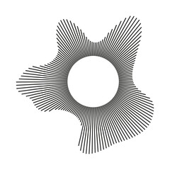 Circular wave. Voice symbol. Radial frame.Sound circle lines. Sound ring mockup. Wavy design frame pattern. Radial rays. Equalizer logo, radial spectrum. Depicting audio music simple icon.