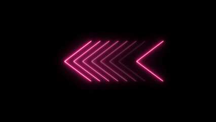 Seamless loop. Glowing neon Arrow icon neon glowing arrows. Direction banner. Directional sign arrow points to the left.	
